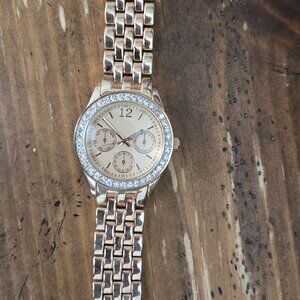 Rose Gold Watch | Crystal Bezel | Multi-Dial | Stainless Steel Back | Elegant